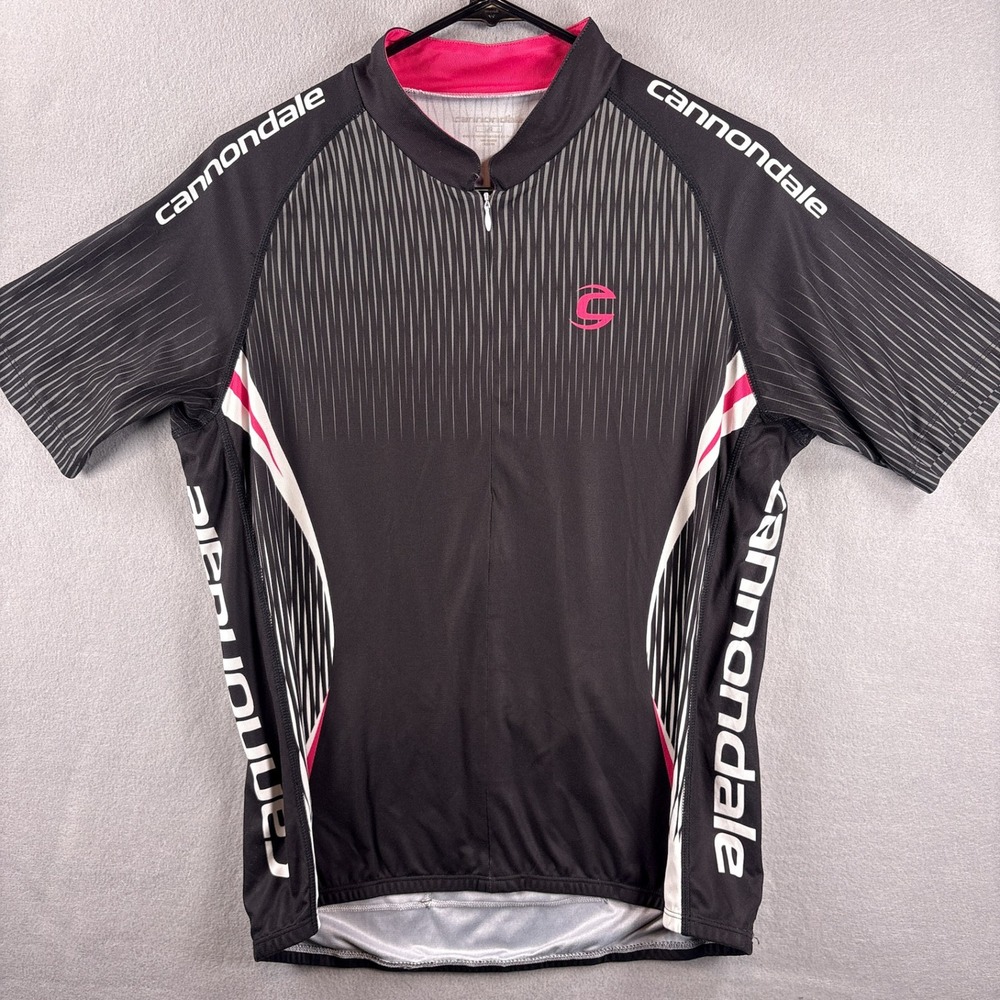 Cannondale Cycling Jersey Womens Large 1/2 Zip Black Pink Raglan Short Sleeve